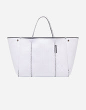 Load image into Gallery viewer, Escape neoprene tote bag in white with blended sailing rope handles