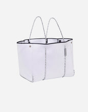 Load image into Gallery viewer, Escape neoprene tote bag in white with blended sailing rope handles