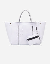 Load image into Gallery viewer, Escape neoprene tote bag in white with blended sailing rope handles