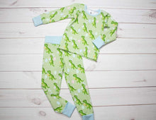 Load image into Gallery viewer, Dinosaur Pajamas, Youth Pajamas, Toddler Pajamas, Baby Pajamas
