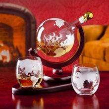 Load image into Gallery viewer, Whiskey Globe Decanter Set with Etched World Map and Antique Ship - Wooden Base and Safe Package - Perfect Gift Set for Liquor, Scotch, Bourbon, Vodka and Wine
