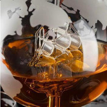 Load image into Gallery viewer, Whiskey Globe Decanter Set with Etched World Map and Antique Ship - Wooden Base and Safe Package - Perfect Gift Set for Liquor, Scotch, Bourbon, Vodka and Wine
