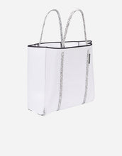 Load image into Gallery viewer, Cityscape mark II neoprene tote bag in white with blended rope
