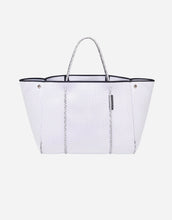 Load image into Gallery viewer, Escape neoprene tote bag in white with blended sailing rope handles
