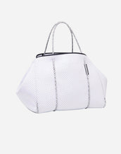 Load image into Gallery viewer, Escape neoprene tote bag in white with blended sailing rope handles
