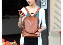 Load image into Gallery viewer, Women's Leather Anti Theft Backpack
